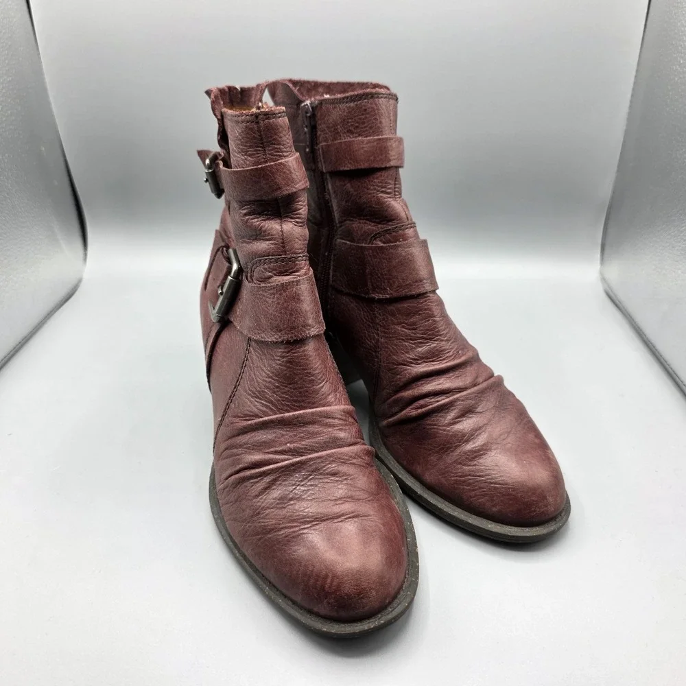 Naya Virtue Boots Women 8 Oxblood Bordo Leather Ankle Western Boho Anthropologie